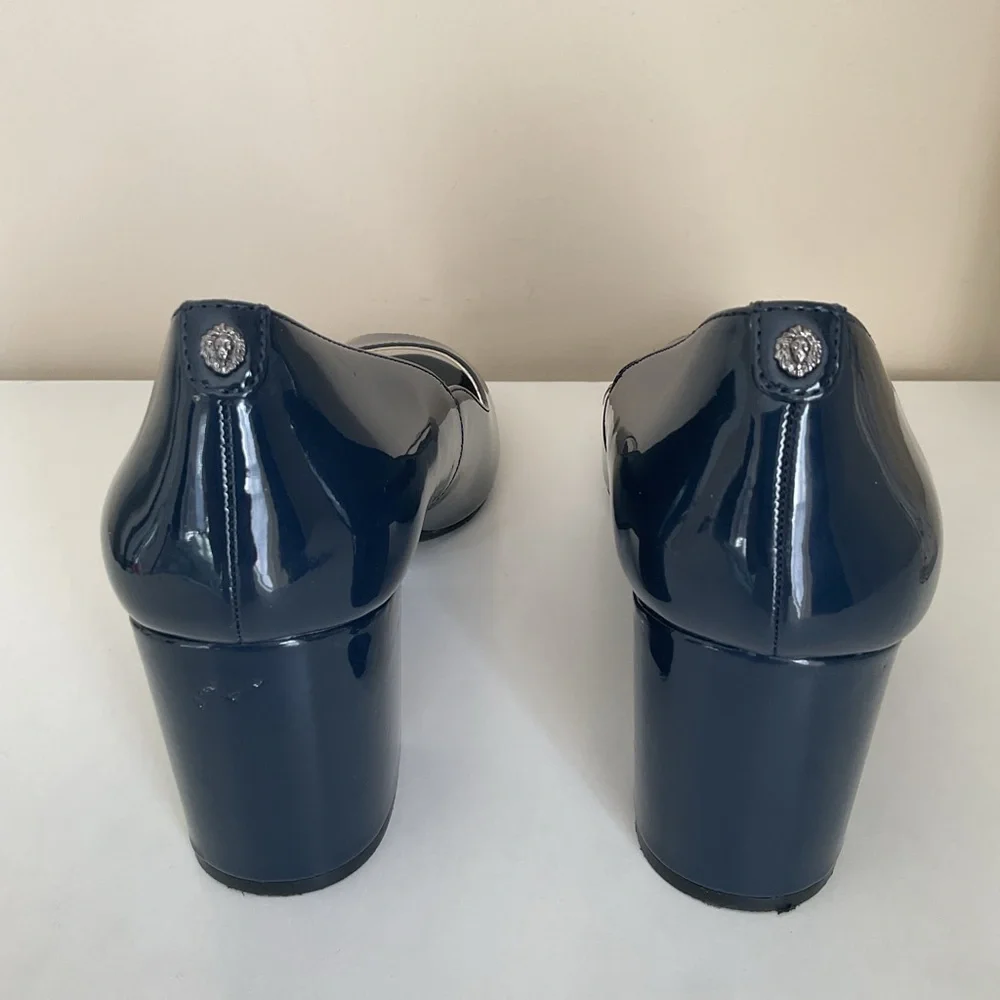 Anne Klein Navy Peep Toe Block Heel Pumps Comfort Classic Size 10M - Picture 4 of 9